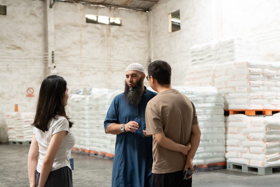 Clients inspecting raw material warehouse