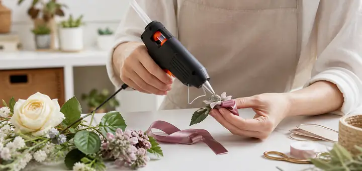 Craft floral and DIY hot melt glue application illustration
