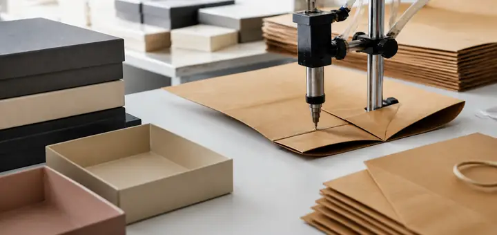 Gift box and paper bag hot melt assembly illustration